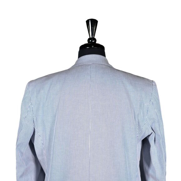 Mens Blazer Blue White Striped Summer Dress Casual Jacket Wedding Sport Coat 42R - Picture 6 of 7